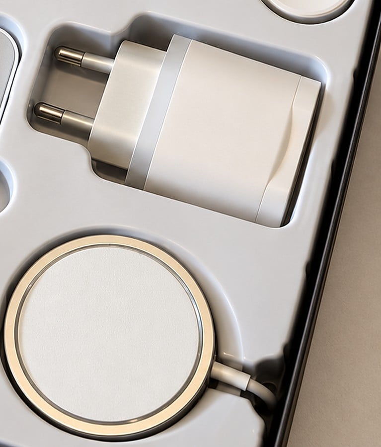 L’adaptateur secteur et le chargeur sans fil magnétique